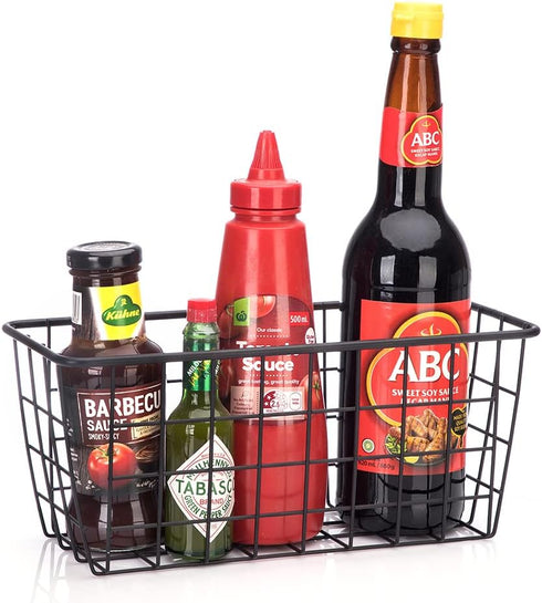 LeleCAT 3 Set Black Adhesive Over the Cabinet Door Wire Baskets for Kitchen, Pantry, Bathroom Shelf Storage
