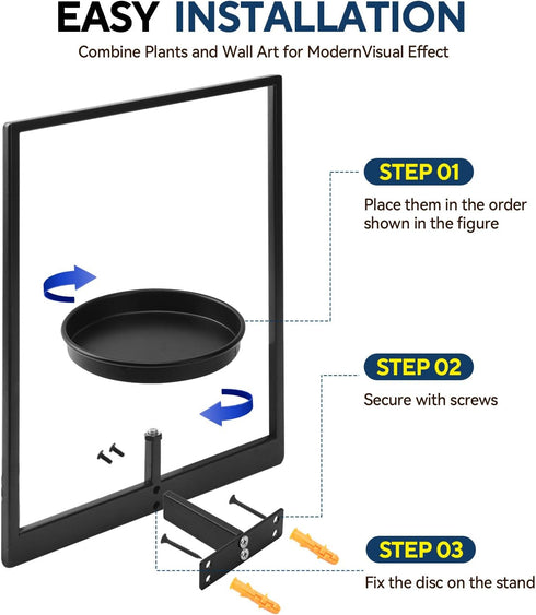 TECKED 3 Pack Black Metal Indoor Window Plant Shelves Hanging Plant Shelves Picture Frame Outdoor Plant Rack for Indoor