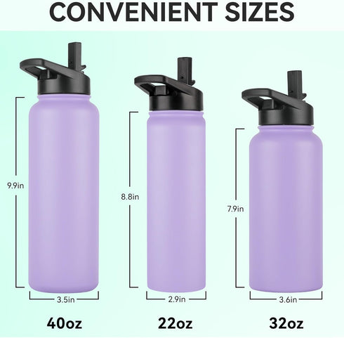 DOMICARE 40 oz Insulated Water Bottle Bulk, Vacuum Stainless Steel Sports Bottle with Straw Lid