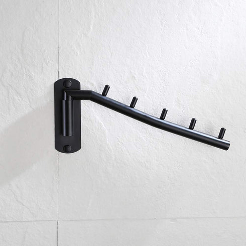 JQK Folding Clothes Hanger Rack, Stainless Steel Swing Arm Hook Holder, Wall Mount Clothing Hanging System, 2 Pack