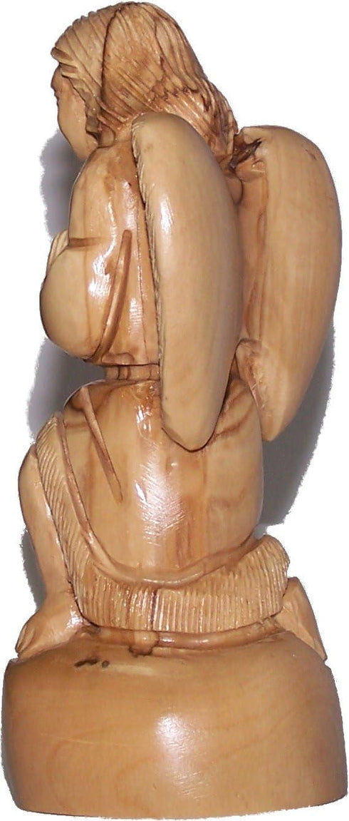 Holy Land Market Small Praying Kneeling Angel, Carved in Olive Wood (5.4 Inches or 13.5cm)