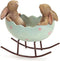 Vintage Rustic Country Bunnies Rabbit Figurine Statue, Laughing Bunny Rabbits Rocking in an Easter Egg Cradle