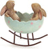 Vintage Rustic Country Bunnies Rabbit Figurine Statue, Laughing Bunny Rabbits Rocking in an Easter Egg Cradle