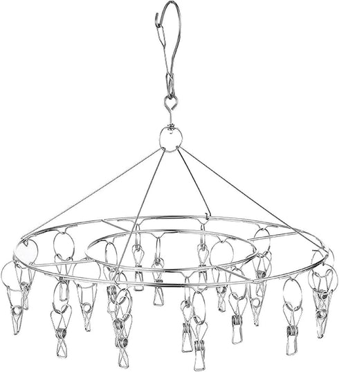 CenYouful Stainless Steel Round Drying Rack with 20 Clips for Socks, Baby Clothes, Bras, Towels, Underwear, Hats,