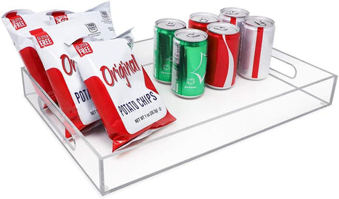 Isaac Jacobs Clear Acrylic Serving Tray (11x17) with Cutout Handles, Spill-Proof, Stackable Organizer