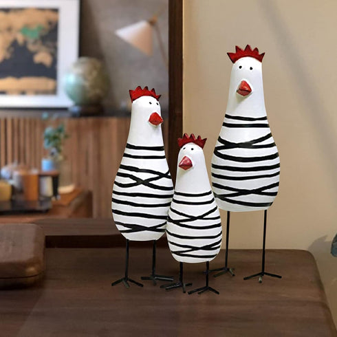 Notakia Wooden Rooster Kitchen Decor Figurine, Cute Chicken Chook Carving for Home Decoration - Set of 3