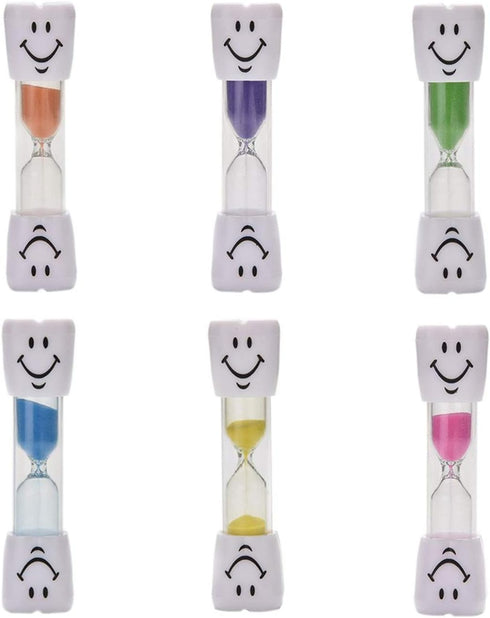 3 Minute Sand Timer Set for Brushing Teeth, Pack of 6 Colorful Smiley Hourglass Timers