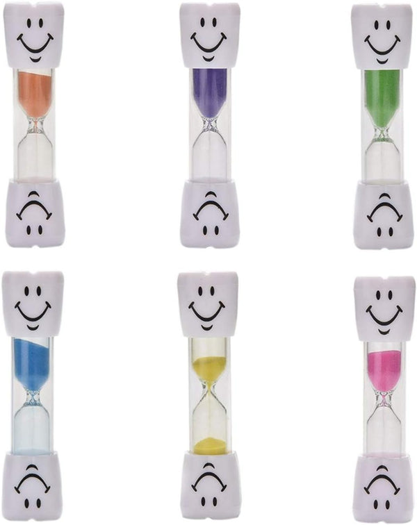 3 Minute Sand Timer Set for Brushing Teeth, Pack of 6 Colorful Smiley Hourglass Timers