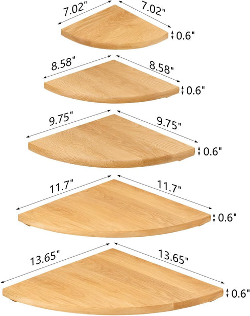 12 inches Oak Corner Shelf Natural Wood Floating Corner Shelves Round End Wall Mounted Display Shelf Corner Plant Stand
