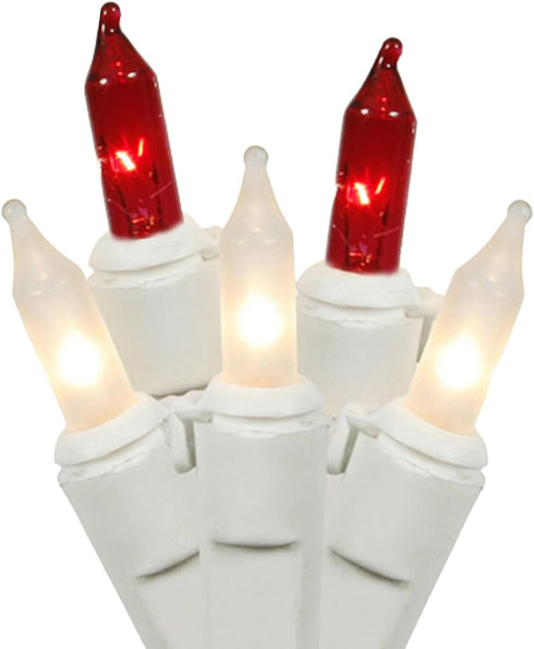 Vickerman Set of 100 Mini Christmas Lights, Red and Clear Frosted Candy Cane, White Wire