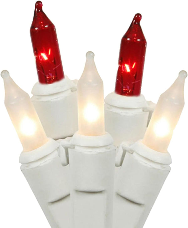 Vickerman Set of 100 Mini Christmas Lights, Red and Clear Frosted Candy Cane, White Wire