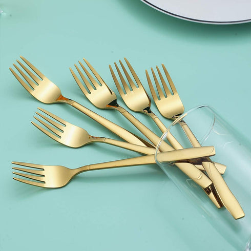 Berglander Gold Tea Fork - Stainless Steel Cake Fork Dessert Fork with Titanium Gold Plating, Pack of 6