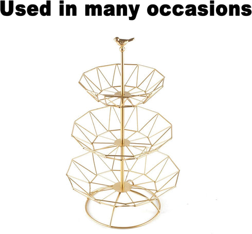 Wrought Iron 3 Tier Fruit Tray, Serving Tray for Fruits, Desserts, Candy Buffet Plates for Family Dinner