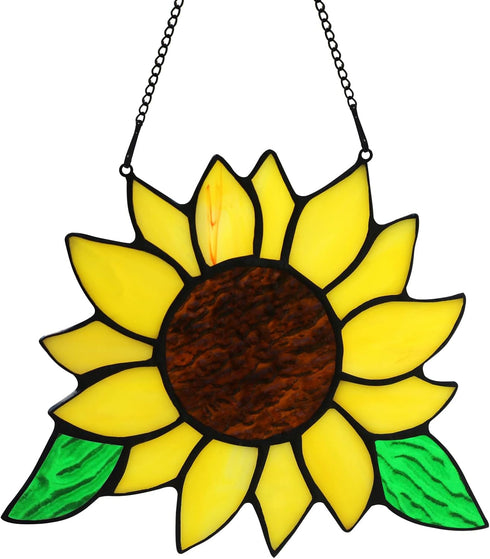 Handmade Sunflowers Gifts Stained Glass Window Hanging, 5×6 Inch Suncatcher Kitchen Decor for Women, Mom, Grandma