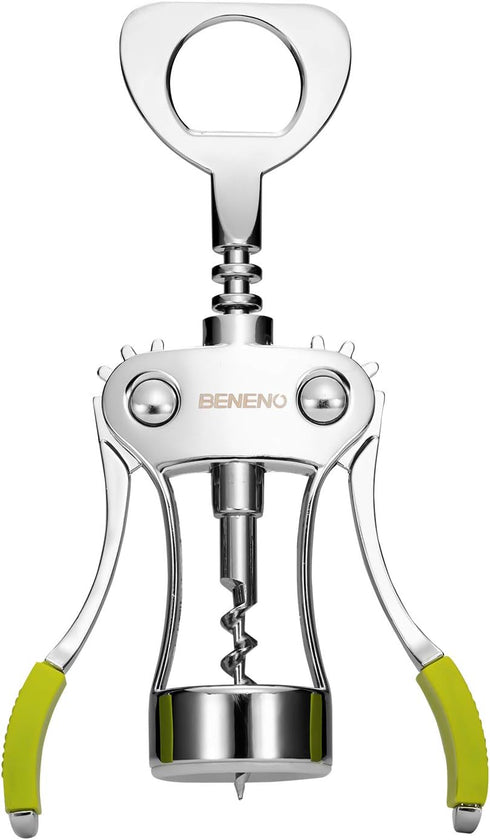 Beneno Wine Opener, Zinc Alloy Premium Wing Corkscrew with Multifunctional Bottles Opener, Upgrade Green