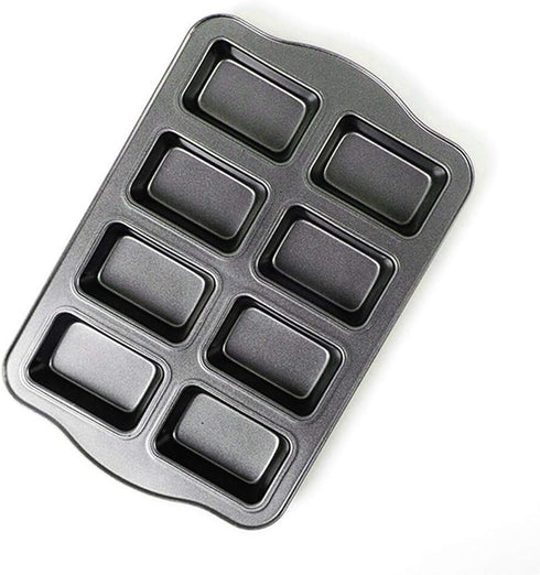 Non-Stick Mini Loaf Pan Cake Bread Baking Tray, 8-Cavity Carbon Steel Bakeware (Gray)