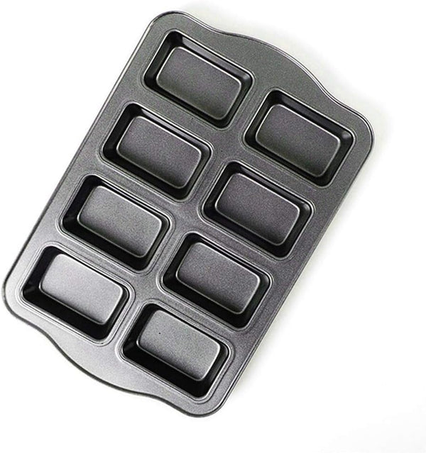 Non-Stick Mini Loaf Pan Cake Bread Baking Tray, 8-Cavity Carbon Steel Bakeware (Gray)
