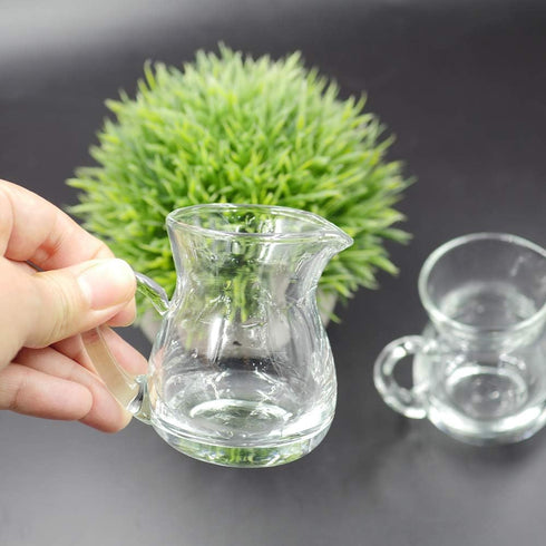 DGQ 4oz Classic Glass Creamer Pitcher with Handle, Pack of 2 Mini Milk Pourer for Coffee Tea Serving