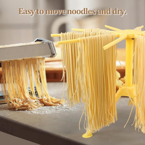Ourokhome Collapsible Pasta Drying Rack, Yellow, 10 Arms, Plastic Foldable Noodle Hanger for Kitchen