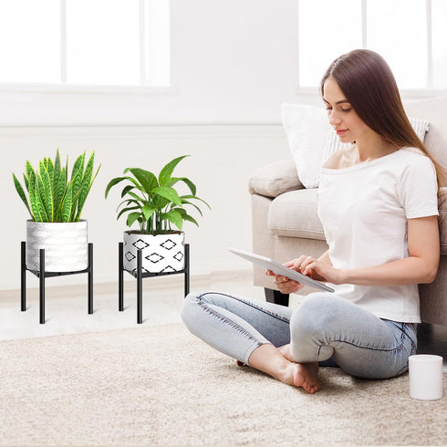 8"-12" 9.5" 1 Pack Plant Stand Indoor Adjustable Pot Holders, Metal Plant Stand Outdoor, Anti-Rust Black Metal Plant