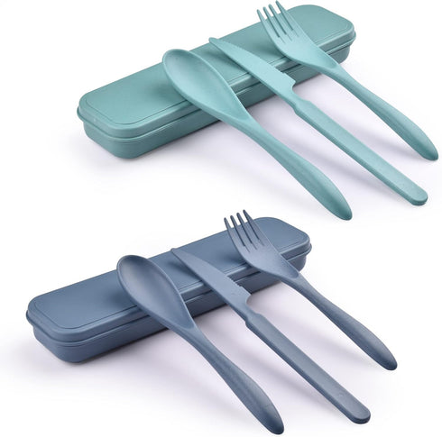 2 Sets Reusable Utensil Set with Case, Portable Camping Fork Knife Spoon Set for Daily Use