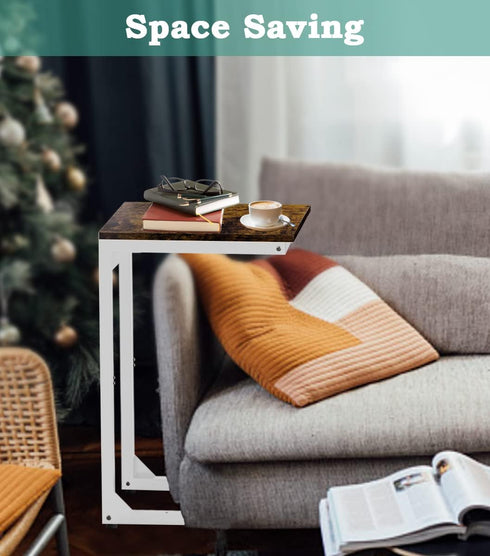 Artigarden C Shaped End Table, Side Tables Couch TV Tray Table, Small Snack Table Sofa Table with Metal Frame