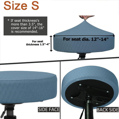 BUYUE Bar Stool Covers, Luxury Fabric Dia.12-14" Round Stretchy Washable Jacquard Dustproof Stool Seat Slipcover, S-Sky