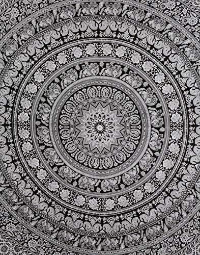 Marubhumi Black and White Hippie Mandala Wall Art Throw, Boho Dorm Beach Decor (Medium 54X60 Inch)