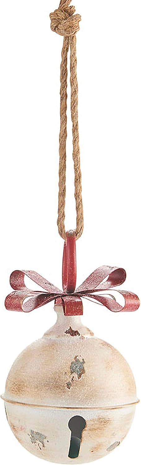 RAZ Imports White Glitter Jingle Bell Ornament with Red Bow - 7.75 Inch