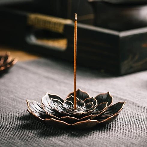 Incense Burner and Holder for Sticks - Brass Lotus Incense Stick Holder with Detachable Ash Catcher