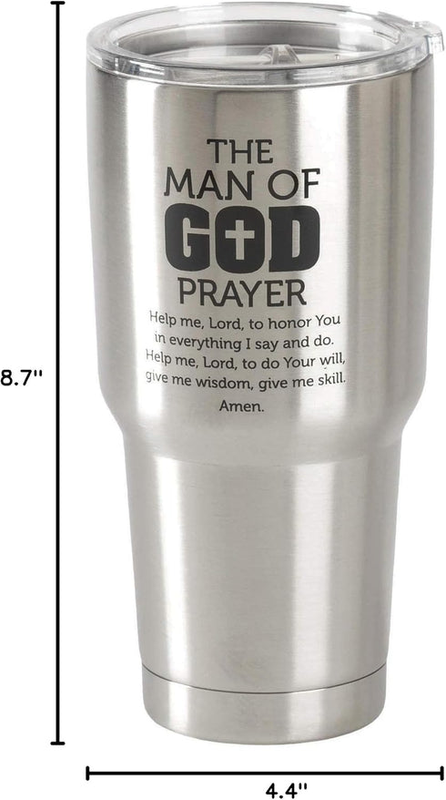 Man of God Prayer Brushed Silver 30 Ounce Stainless Steel Travel Tumbler