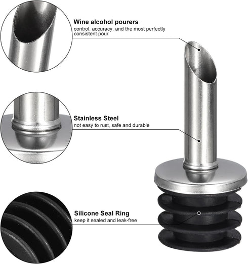 2Pcs uxcell Stainless Steel Bottle Pourers, Olive Oil Spout, Wine Pourers Liquor Pour Spouts for Pours Liquid, Olive