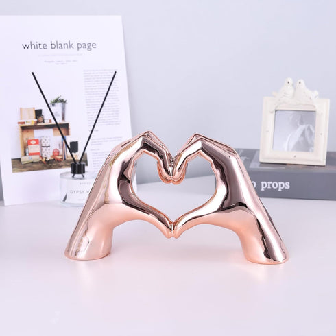 Pink heart and hand sculptures and statues, hand and heart sculptures home decor, heart and hand decor bohemian wedding