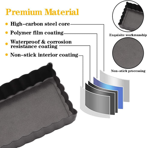 Mini Tart Pan Set of 6, Rectangular Non-Stick 4 Inch Quiche Pan, Loose Removable Bottom for Pies, Desserts
