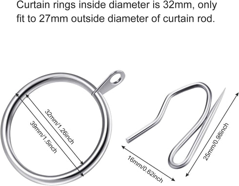 Hotop 30 Pcs Metal Drapery Curtain Rings with 0.98/1.26/1.65 inch Interior Diameter & 30 Pcs Pin Hooks