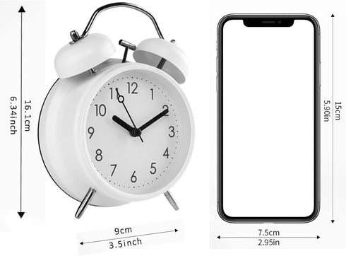PILIFE 4 inch Analog Alarm Clock, Super Silent Non-Ticking Twin Bell with Backlight, Battery Operated