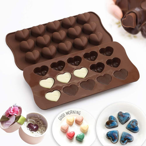 homEdge 15-Cavity Dimpled Heart Shape Chocolate Mold, Silicone for Gummy and Candy