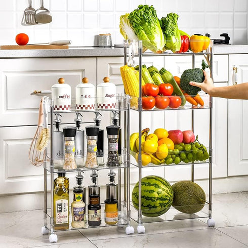 Chris.W Slim Storage Cart, 3 Tier with Wheels, Clear Bathroom Organizer for Kitchen, Laundry, Office, 5.2" W
