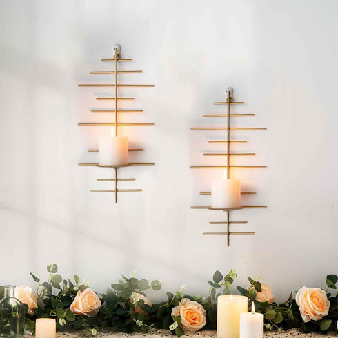 Office(Set 2) AIM & GGKK Gold Metal Candle Sconce Holder,Hanging Wall Mounted Candle Sconces Holder, Wall Sconces Decor