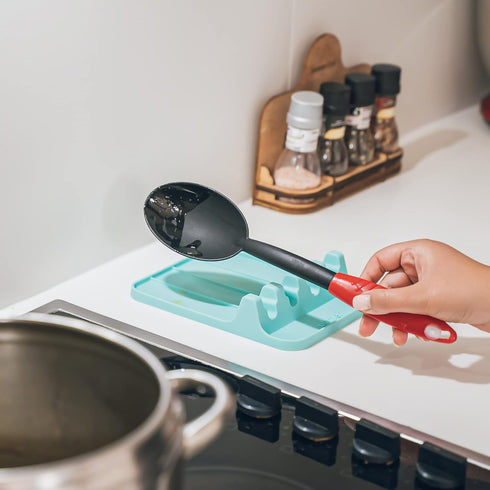 Silicone Spoon Rest for Multiple Utensils, Heat Resistant with Drip Pad, BPA-free Spoon Rest for Kitchen Counter