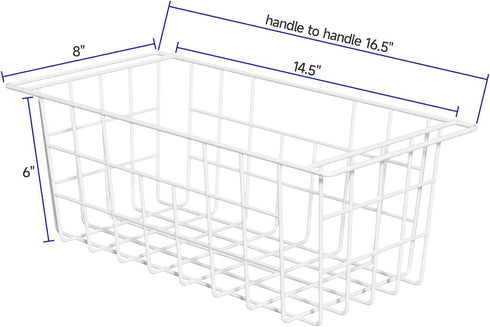 Slideep Chest Freezer Organizer Bins 16.5 Inch, Deep Metal Wire Storage Container for Kitchen, White, Set of 2