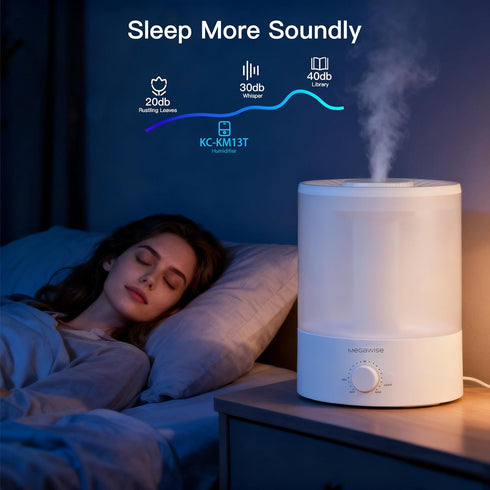 24dB Light,1 MegaWise Healthy Top-Refill Cool Mist Humidifiers for Bedroom, Ultrasonic Air Vaporizer with Water Filter