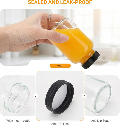 20 4 oz pcs Mini Glass Juice Bottles with Caps for Juicing & Smoothies, Reusable Empty Clear Bottles with Label, Funnel