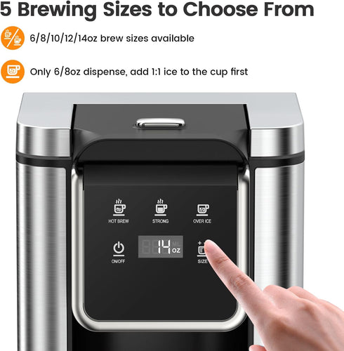 6 14oz 50oz 6.5 Inch Horavie Single Serve Coffee Maker for K-Cup Pod and Grounds, Hot and Iced Coffee Maker, Strong