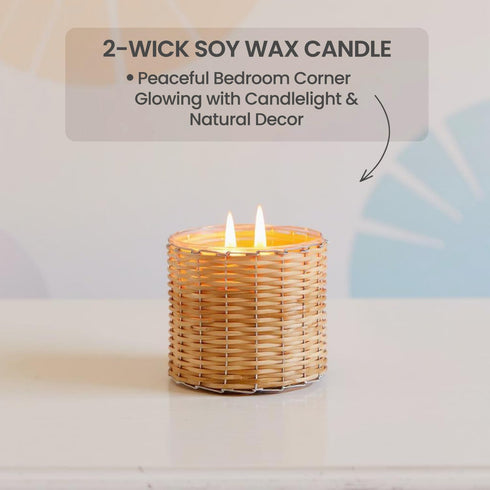 FIELD FLEUR Peony Blush Scented Candle – 12oz Luxury Soy Wax, Handwoven Glass Jar, Sandalwood, Pink Peppercorn with