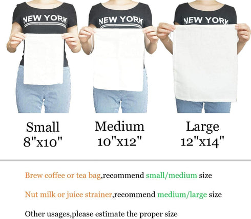 Reusable Cheesecloth Bags - 100% Cotton Fine Mesh Strainer for Cold Brew Coffee, Nut Milk, Tea & Juice, Large (2 Pack)