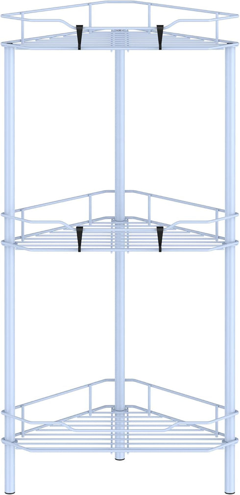 HuggieGems 3 Tier Floor Standing Corner Shower Caddy Organizer Shelf with Hooks, Bathroom