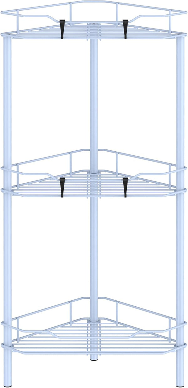 HuggieGems 3 Tier Floor Standing Corner Shower Caddy Organizer Shelf with Hooks, Bathroom