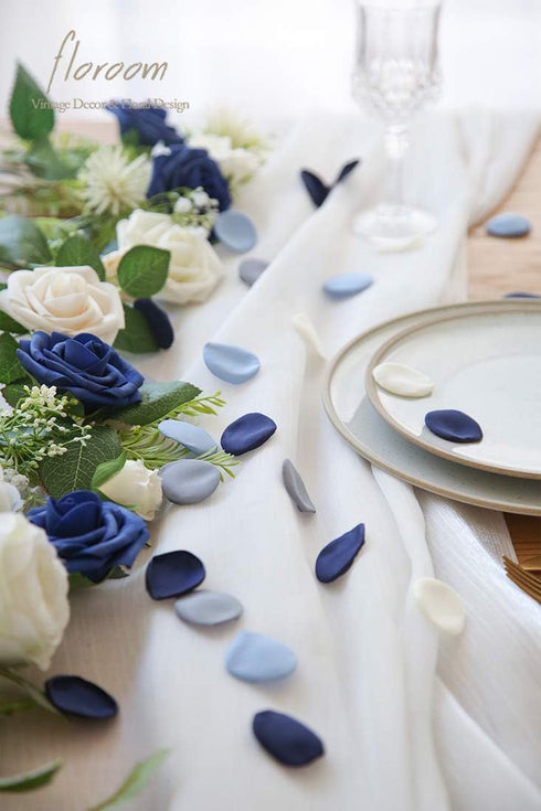 Floroom 300pcs Faux Silk Rose Petals Dusty Blue Navy for Wedding Flower Girl Basket Aisle Scatter Decoration