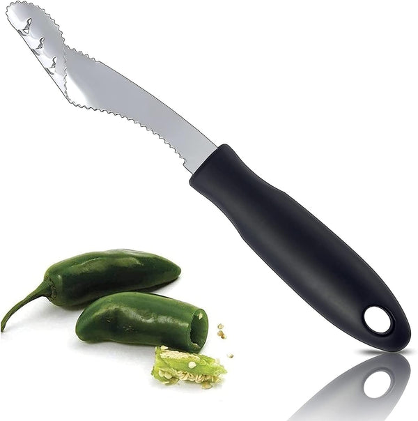 Jalapeno Corer Tool with Serrated Slice and Rubber Handle, Efficient Seed Remover for Cooking